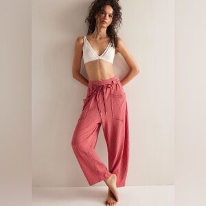 NWT Free People Intimately Wait A Minute Barrel Pants In Slate Rose Combo